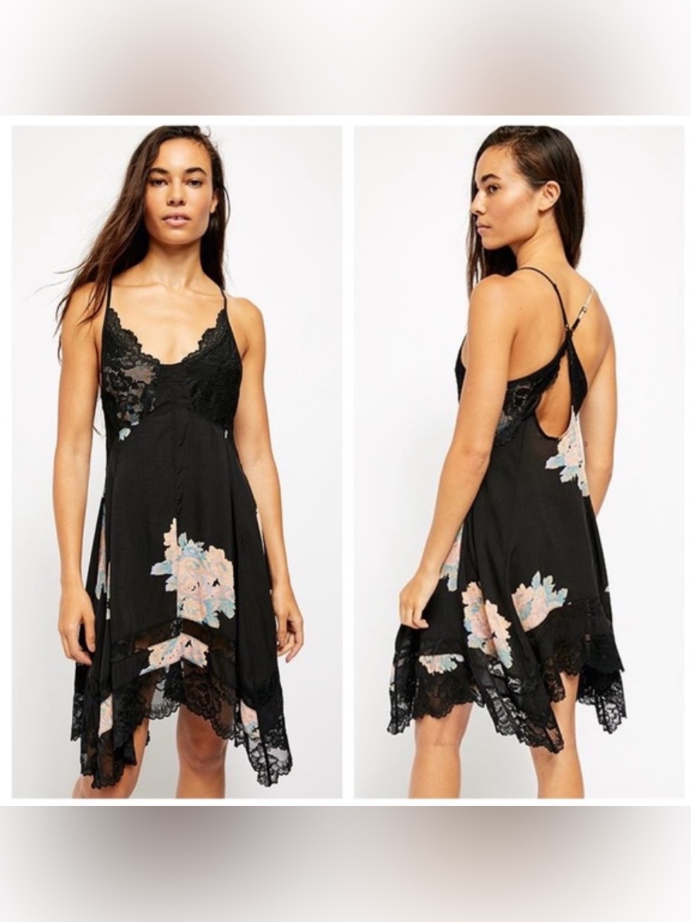Free People Intimately Black Floral Lace Slip Dress Midi Bohemian Size S